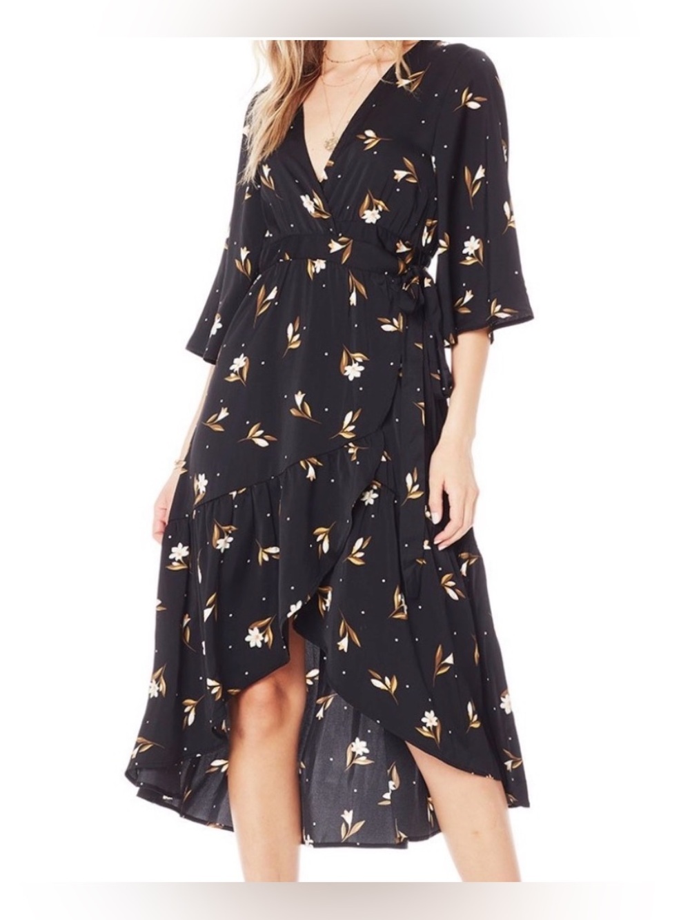 Saltwater luxe Veronica midi wrap dress black floral feminine all season small
